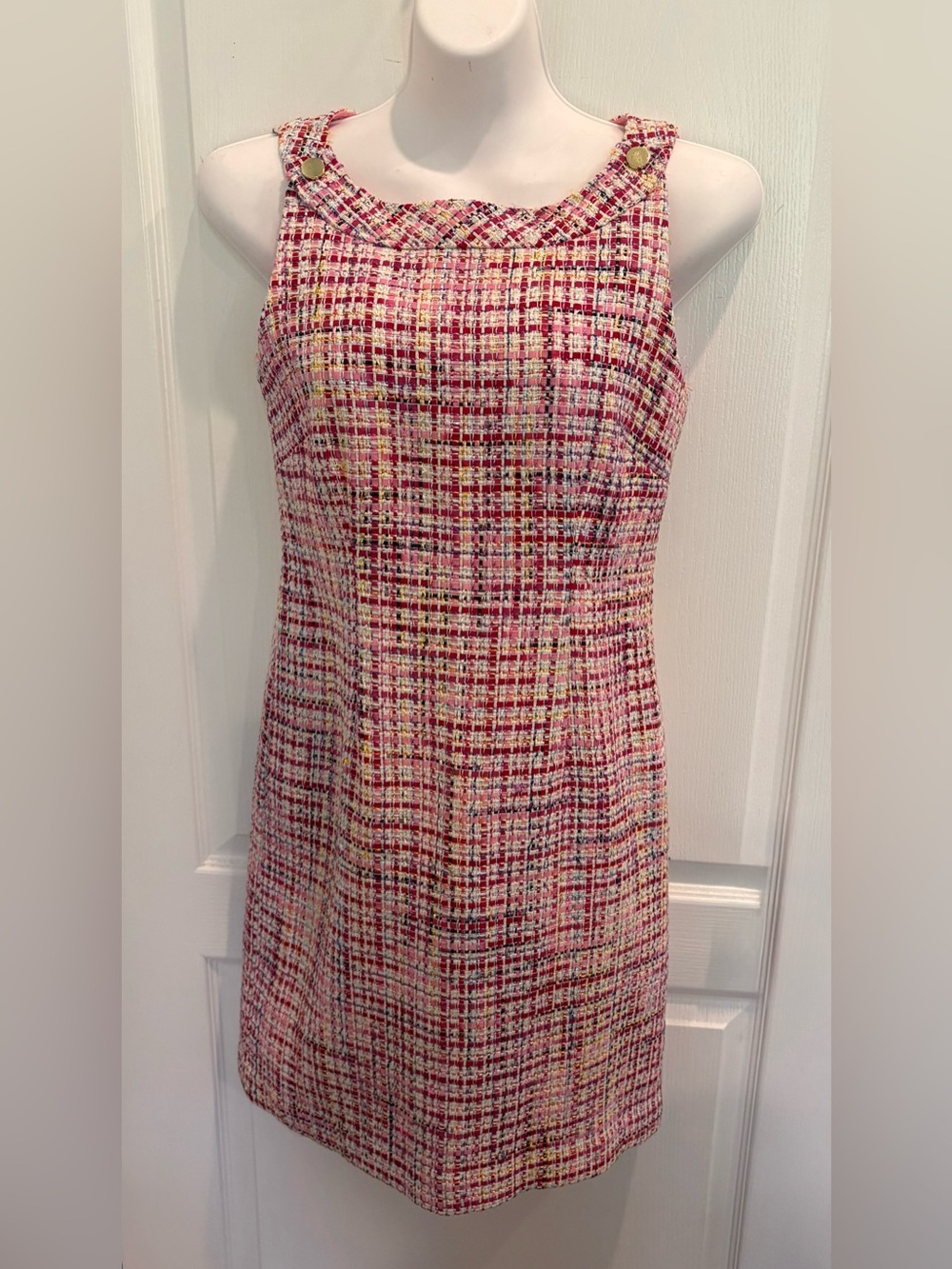 RSVP by Talbots Pink Plaid Tweed Sheath Dress Size 12
